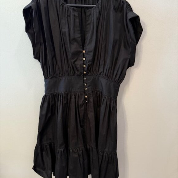 Sandro Black Cap Sleeve Gathered Button-Down Mini Dress Size 40 (US 8) - Picture 6 of 9